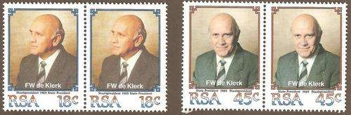 SACC 709-710 - MNH - Inauguration of State President FW De Klerk Horizontal Pairs
